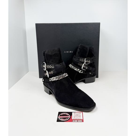 Size 8.5US - Amiri Chain Link Bandana Boots Black Suede🖤 NEW/RETAIL $1.4K!